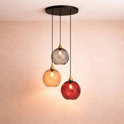 Nybin coloured glass pendant light, cascading spheres, packshot | Wickleigh