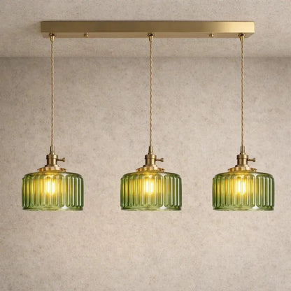Ingin ribbed glass pendant light, gold cylinder, packshot | Wickleigh