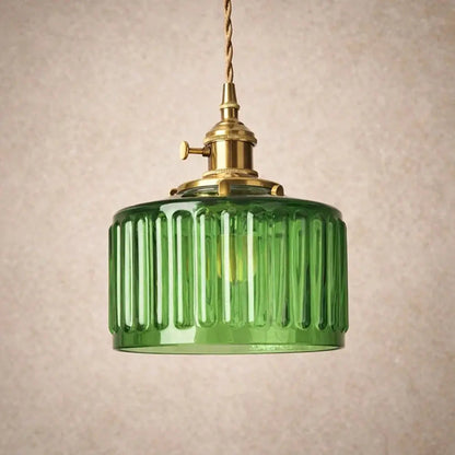 Ingin ribbed glass pendant light, gold cylinder, packshot | Wickleigh