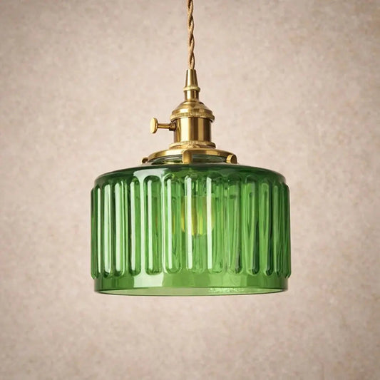 Ingin ribbed glass pendant light, gold cylinder, packshot | Wickleigh