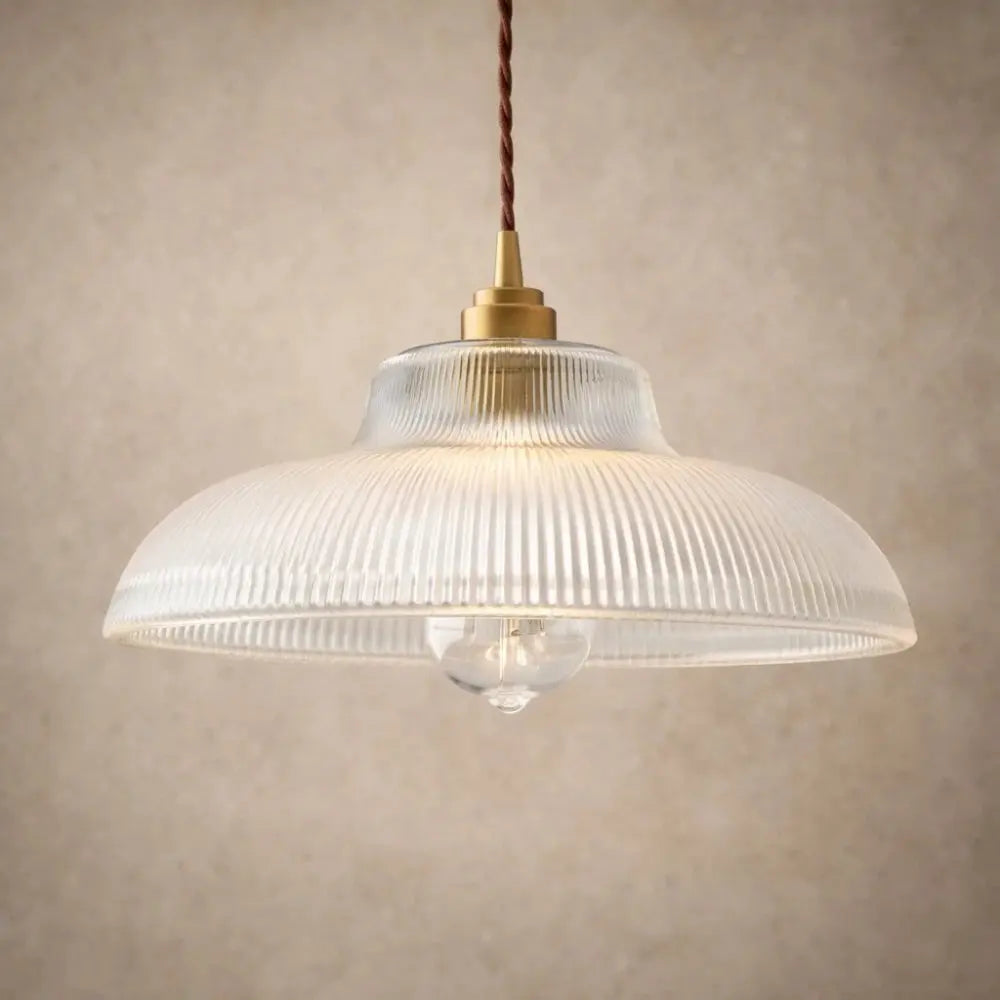 Vinna ribbed glass pendant light, vintage crystal glow, packshot | Wickleigh