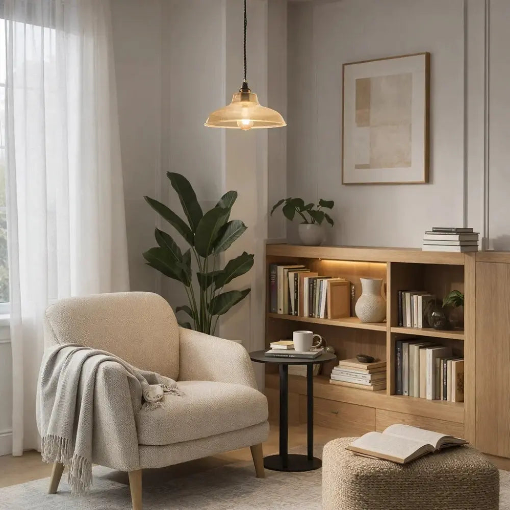 Vinna ribbed glass pendant light, vintage crystal glow, packshot | Wickleigh