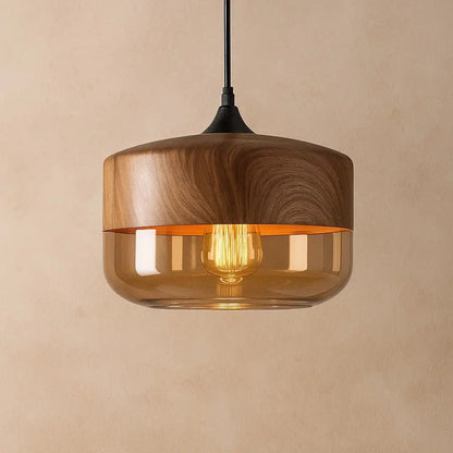 Vigna wood-effect glass pendant light, Ambra style | Wickleigh