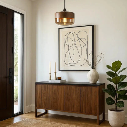 Vigna wood-effect glass pendant light, packshot | Wickleigh