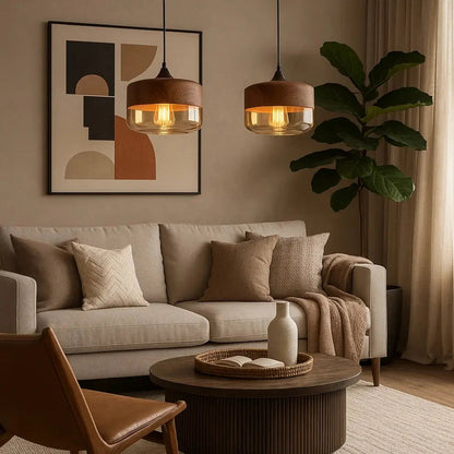 Vigna wood-effect glass pendant light, packshot | Wickleigh
