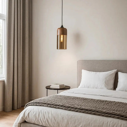 Vigna wood-effect glass pendant light, packshot | Wickleigh