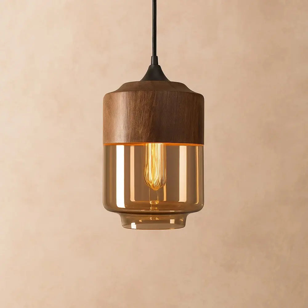 Vigna wood-effect glass pendant light, Lumen style | Wickleigh