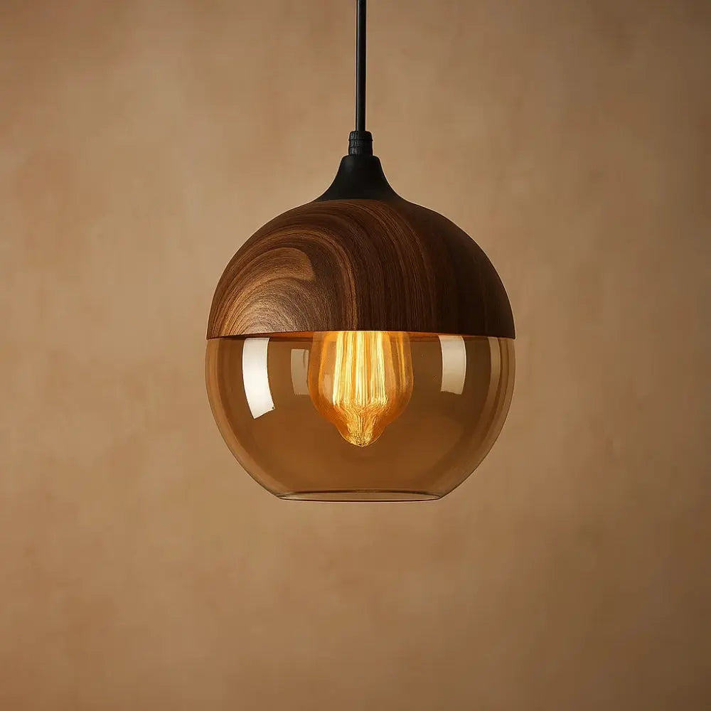 Vigna wood-effect glass pendant light, Nordik style | Wickleigh