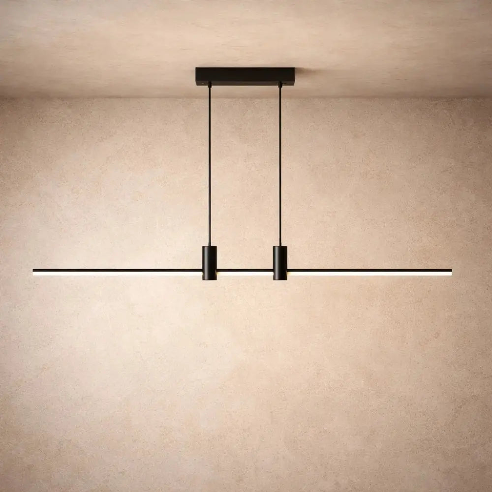 Thoin dining pendant light, slim metal and glass bar, packshot | Wickleigh