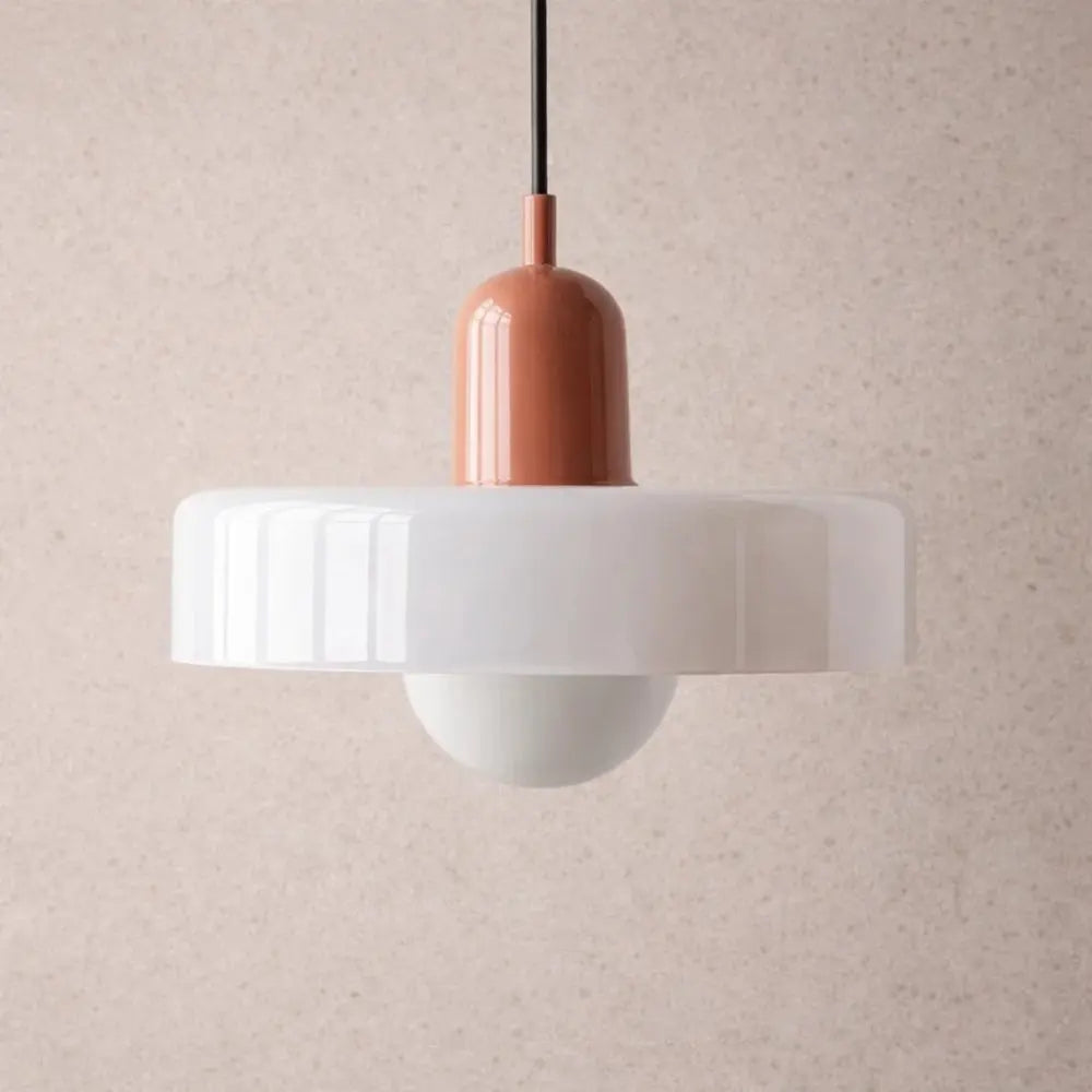 Arova pendant light, opal glass globe on fluted disc | Wickleigh