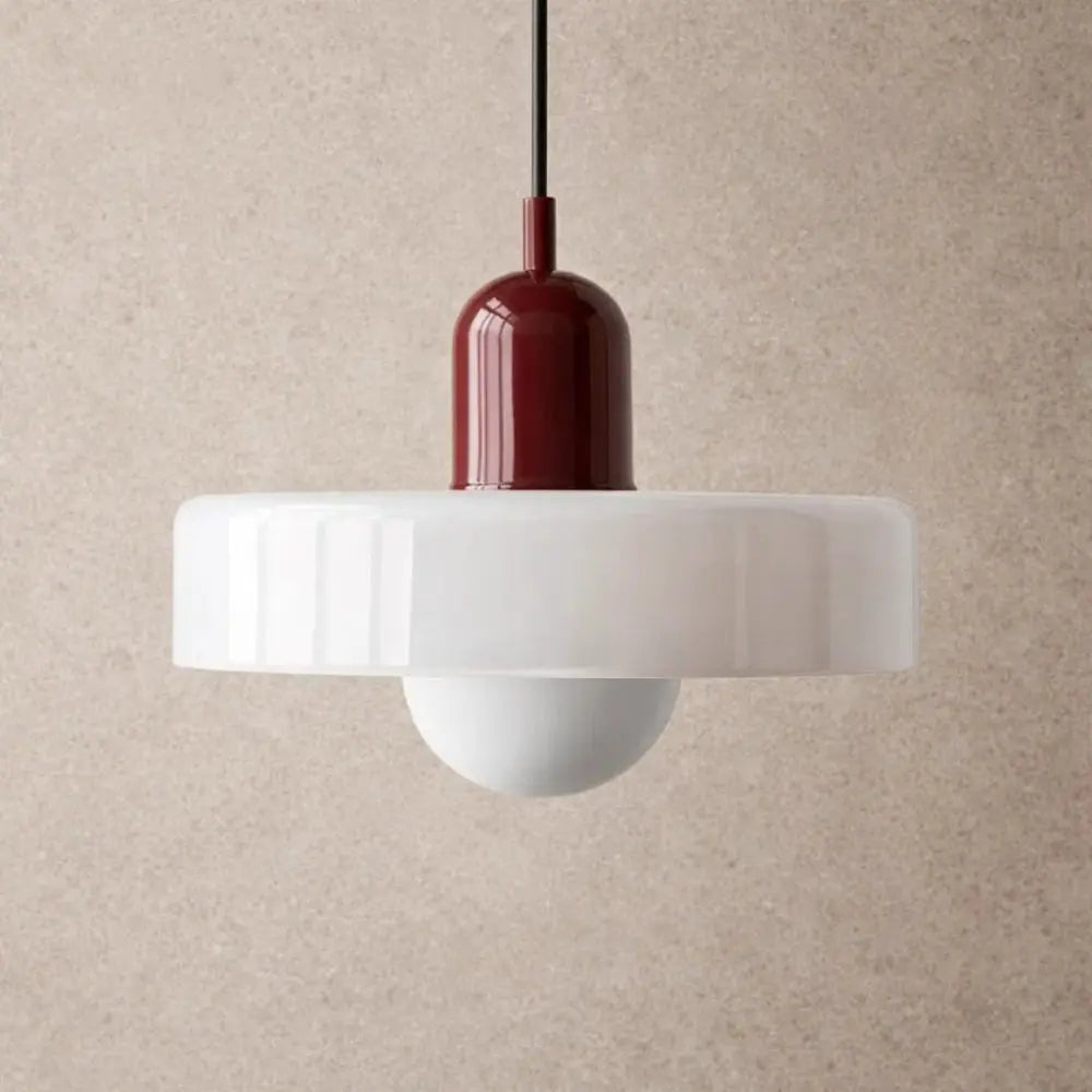Arova pendant light, opal glass globe on fluted disc | Wickleigh