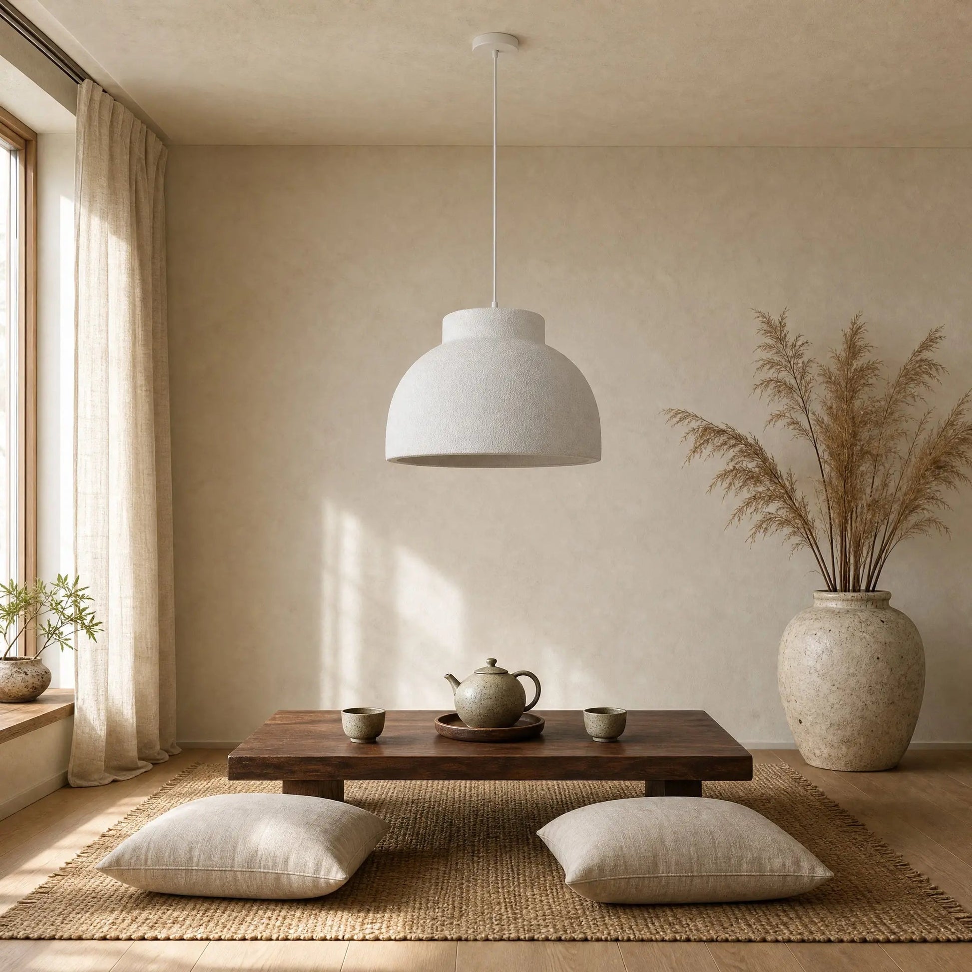 Velra chandelier above a low table in a Japandi tea corner | Wickleigh
