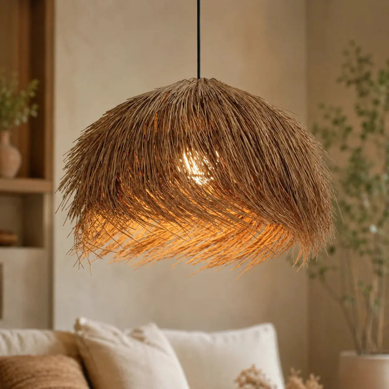 Vadra Rattan Pendant Light, Hand-Woven Wabi-Sabi Dome | Wickleigh