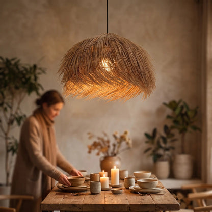 Vadra rattan pendant light, dining room scene | Wickleigh