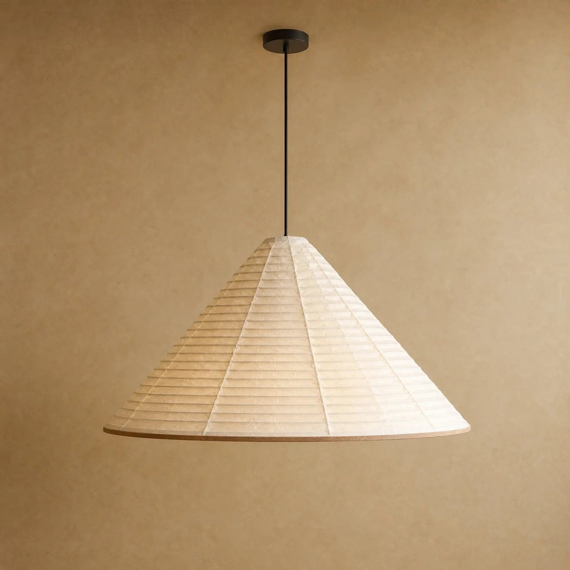 Dovra paper pendant light, pleated ecru rice paper cone | Wickleigh