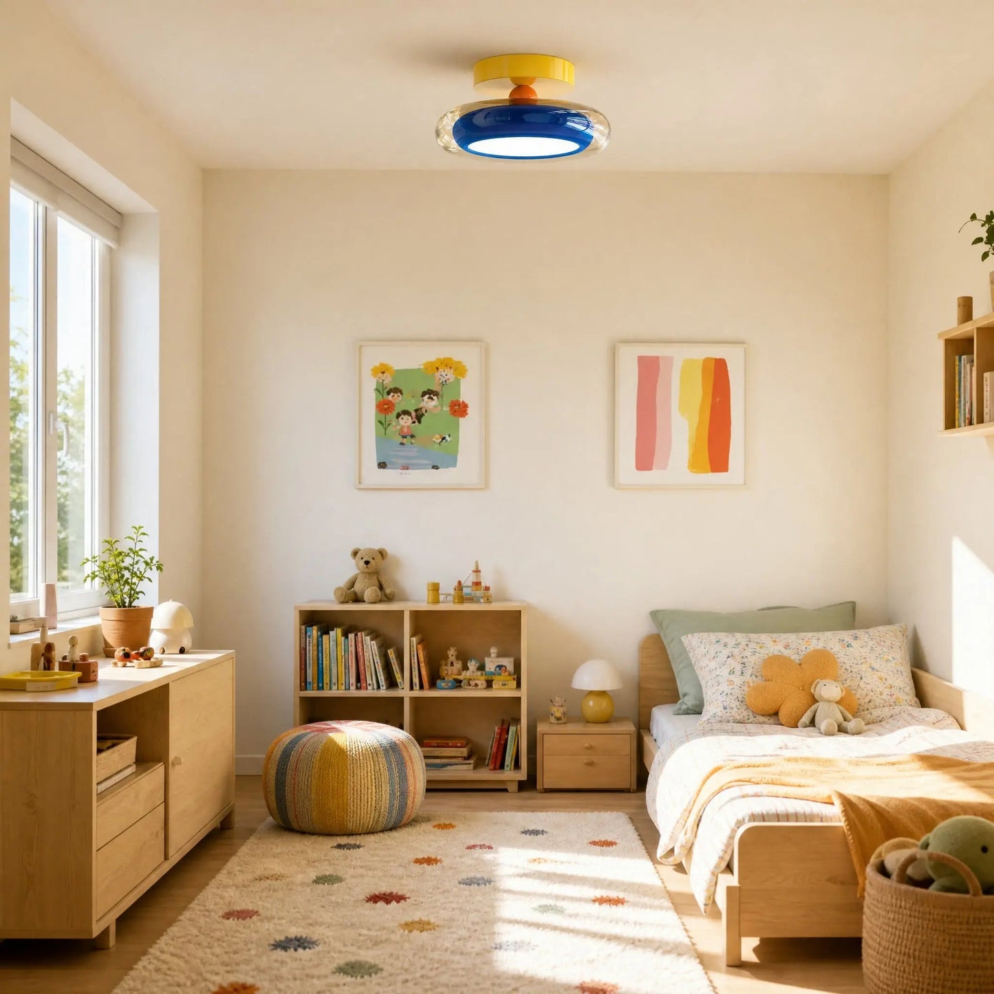 Aswyn blue ceiling light in a bright child's bedroom | Wickleigh