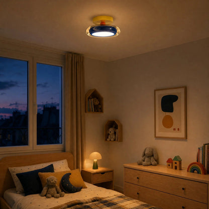 Aswyn ceiling light lit in the evening in a child's bedroom | Wickleigh