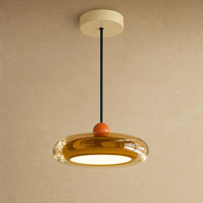 Aswyn pendant light in amber glass with cream base plate | Wickleigh