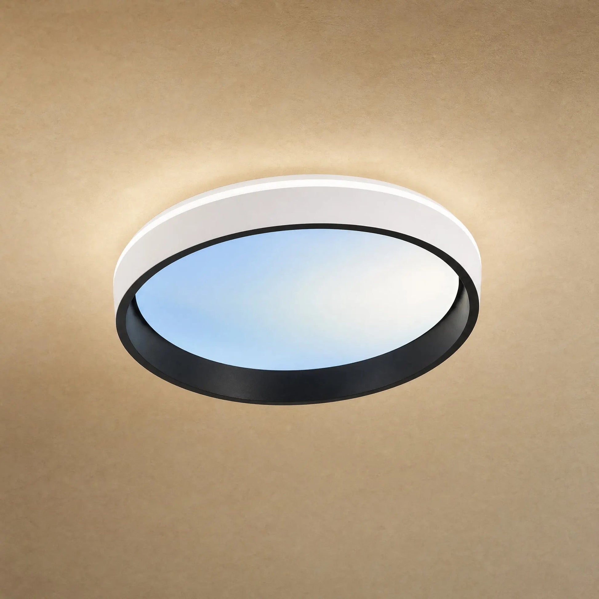Kyrra design ceiling light, two-tone ring and dome in blue sky mode | Wickleigh