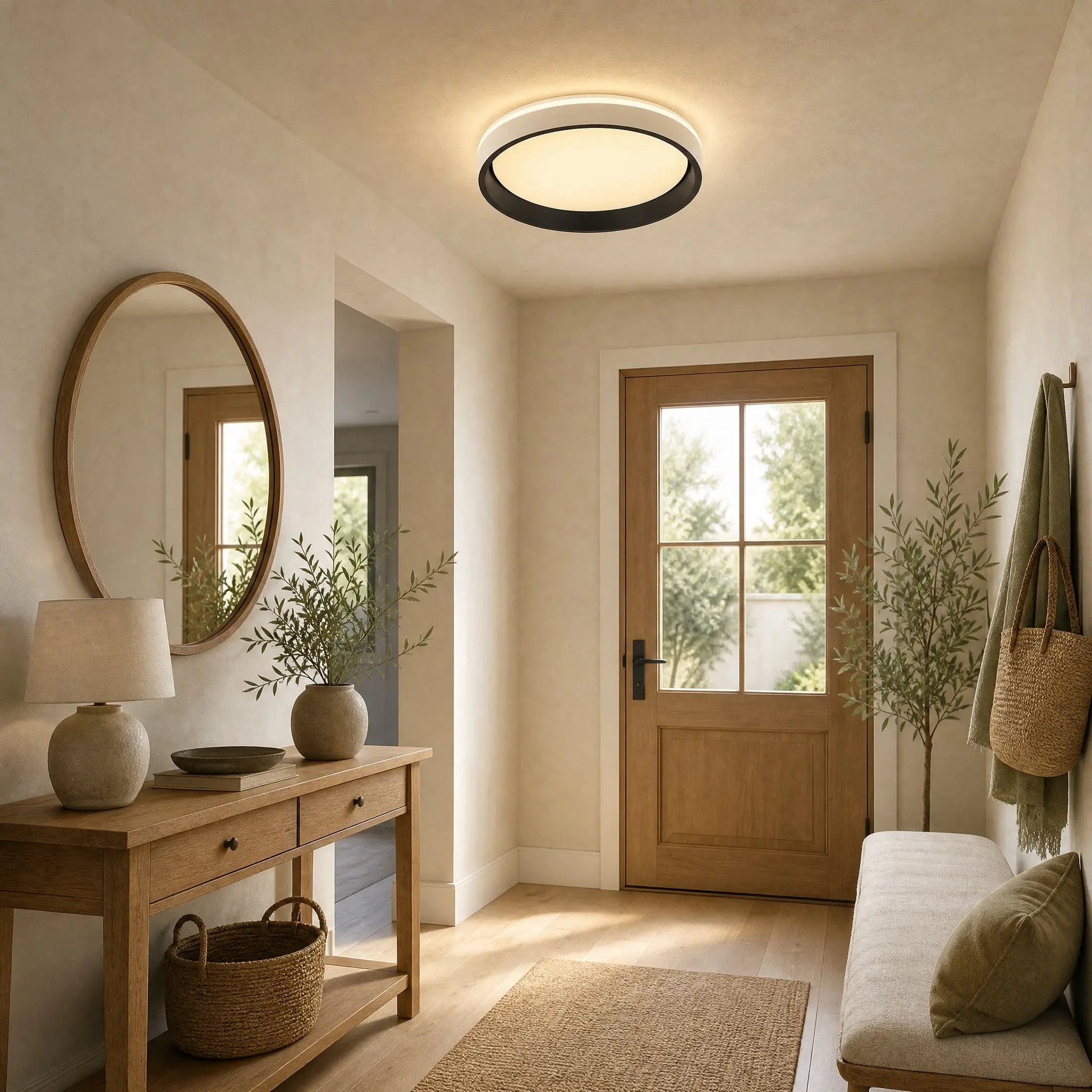 Kyrra ceiling light in warm white in a bright entrance hall | Wickleigh
