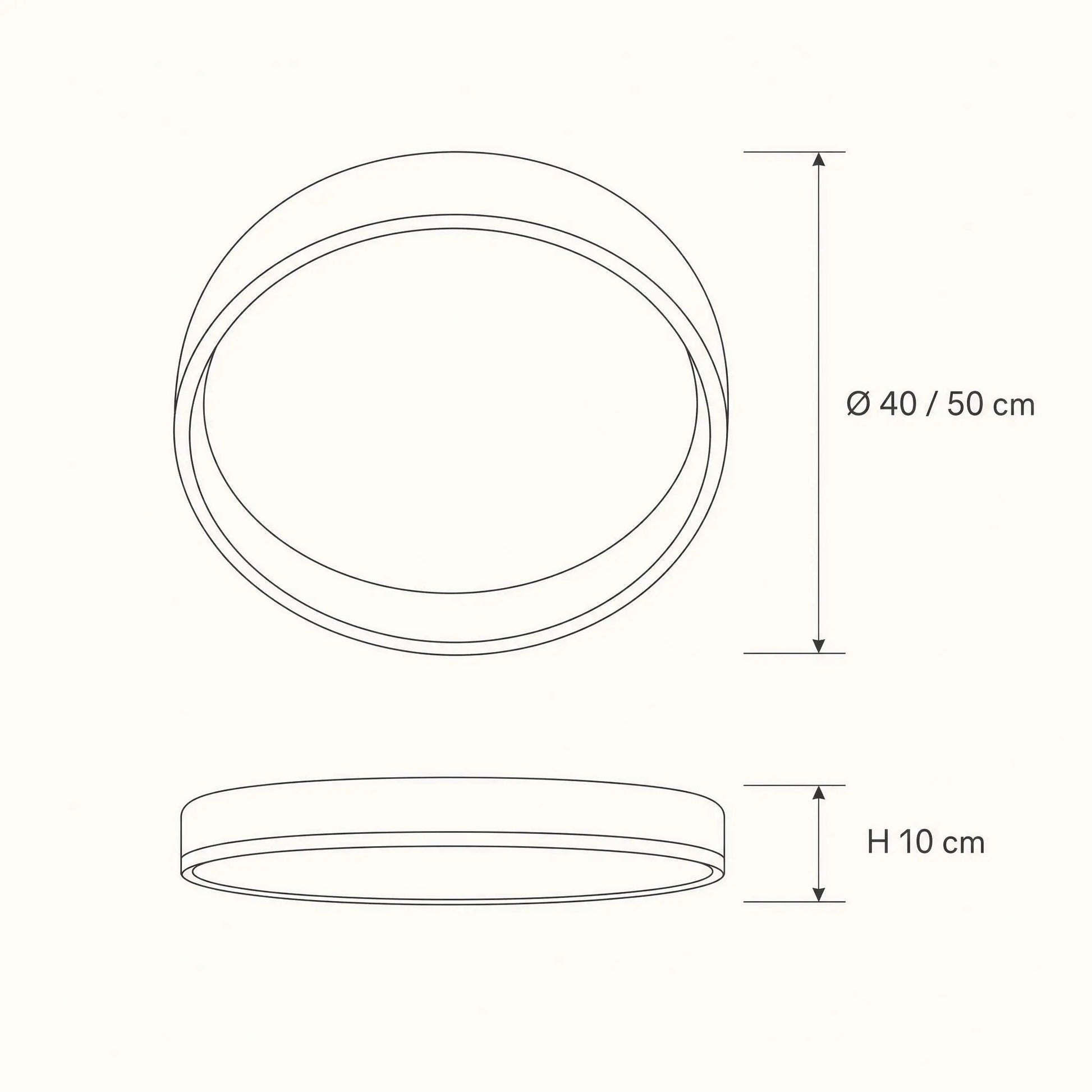 Kyrra ceiling light dimension diagram, Ø40 and 50 cm, 10 cm height | Wickleigh