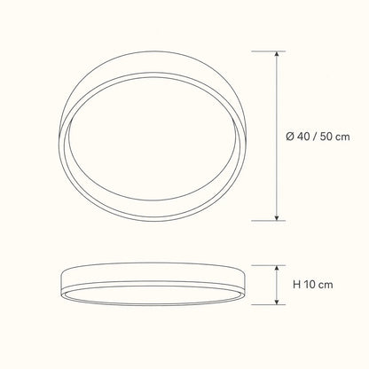Kyrra ceiling light dimension diagram, Ø40 and 50 cm, 10 cm height | Wickleigh