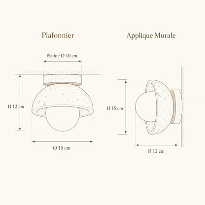 Melna light fitting dimension diagram: ceiling Ø15 cm H12 cm, wall light Ø12 cm H15 cm | Wickleigh