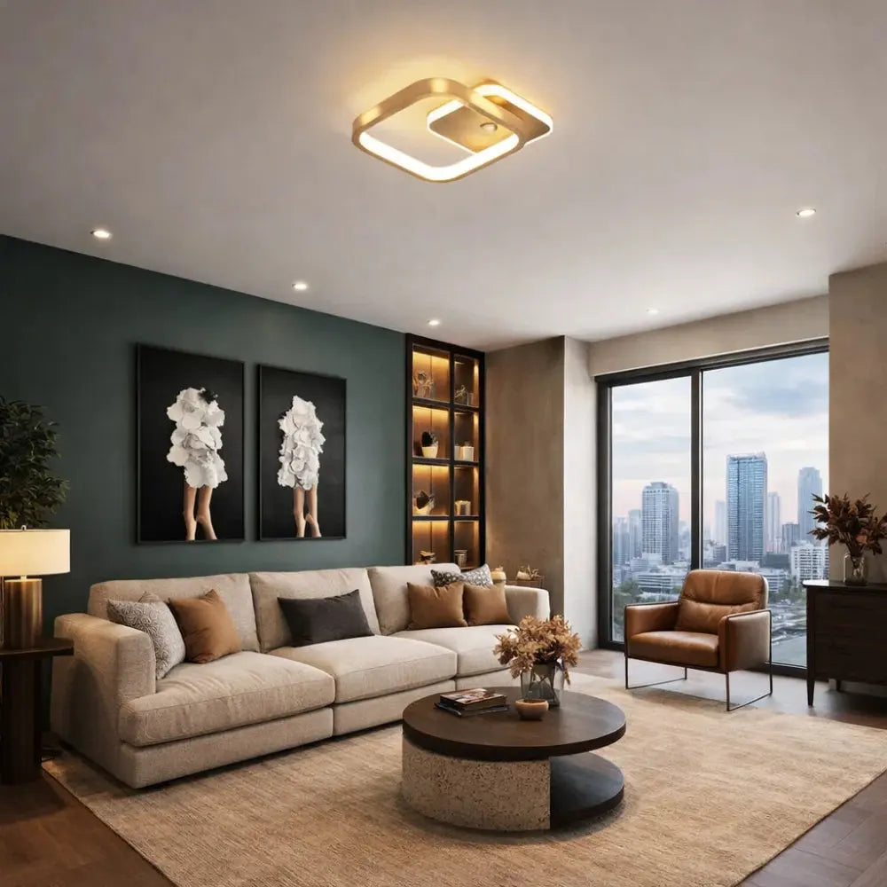 Toren motion sensor LED flush ceiling light, geometric silhouette, packshot | Wickleigh