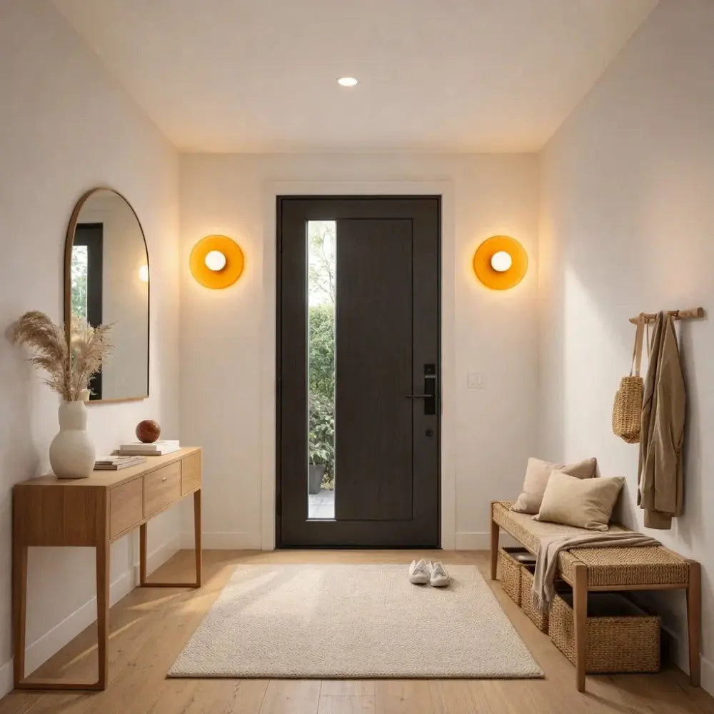 Myrren flush ceiling light, glass globe and iron disc, packshot | Wickleigh