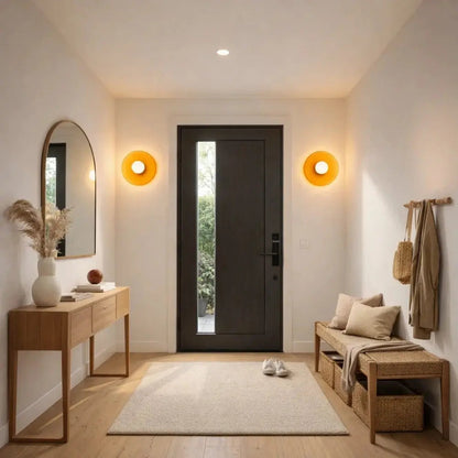 Myrren flush ceiling light, glass globe and iron disc, packshot | Wickleigh