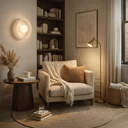 Myrren flush ceiling light, glass globe and iron disc, packshot | Wickleigh