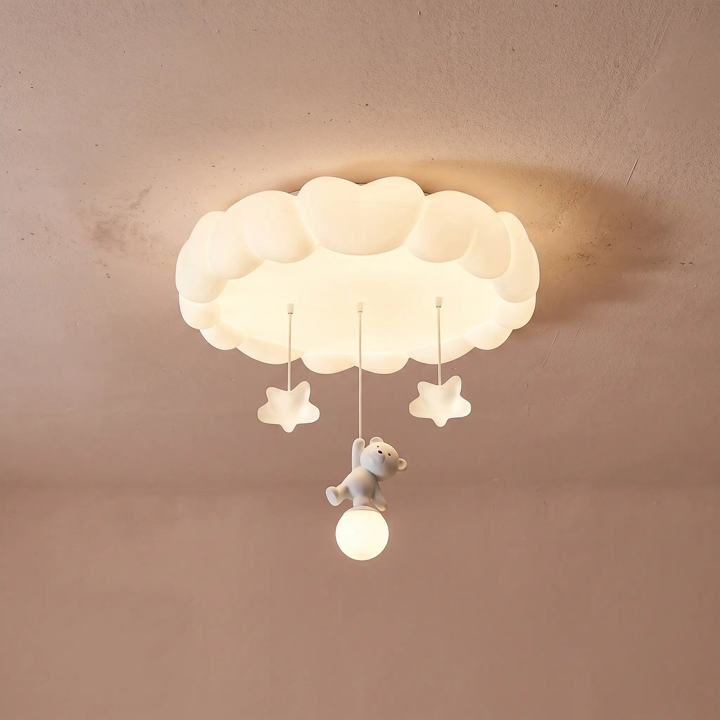 Sennra clouds with bear ceiling light, installed and lit | Wickleigh