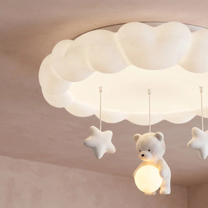 Sennra ceiling light, detail of hanging stars and bear figure under the lit cloud | Wickleigh