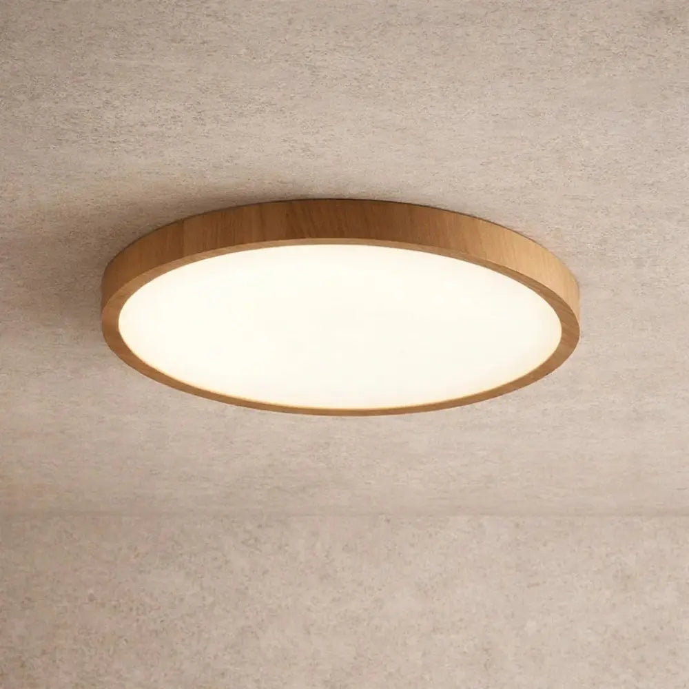 Ulsen round ceiling light, slim wood-effect ring, packshot | Wickleigh