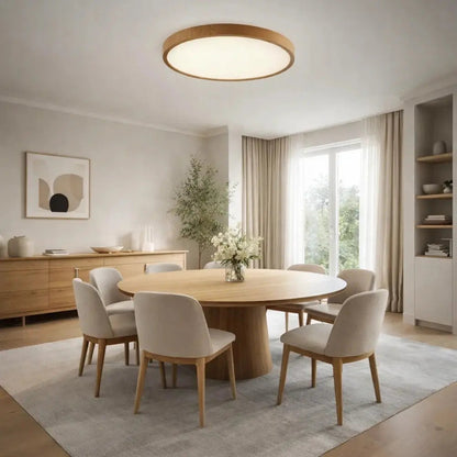 Ulsen round ceiling light, slim wood-effect ring, packshot | Wickleigh