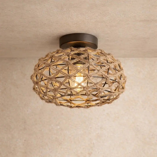 Kolra rattan ceiling light, woven coastal sphere, packshot | Wickleigh