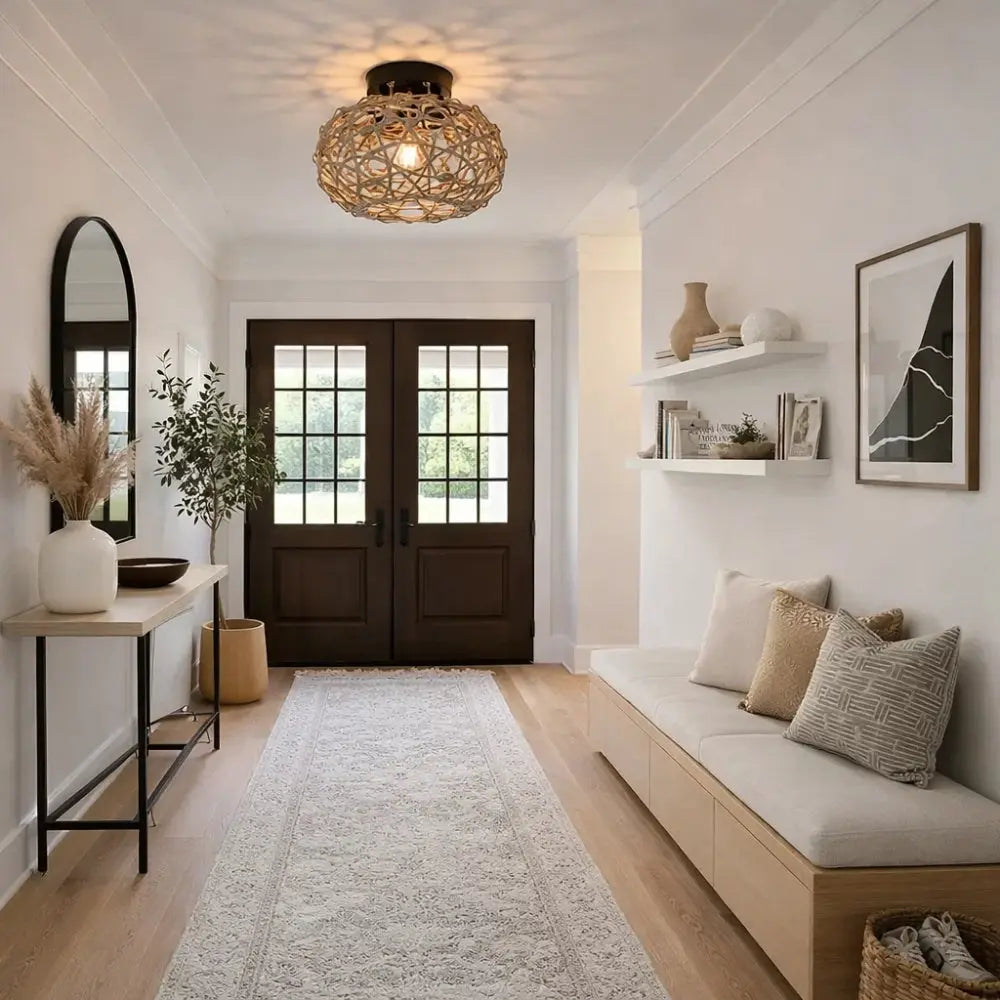 Kolra rattan ceiling light, woven coastal sphere, packshot | Wickleigh