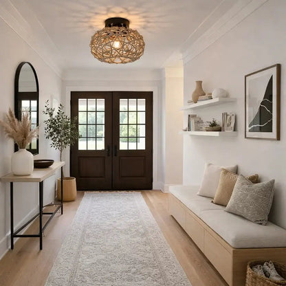 Kolra rattan ceiling light, woven coastal sphere, packshot | Wickleigh