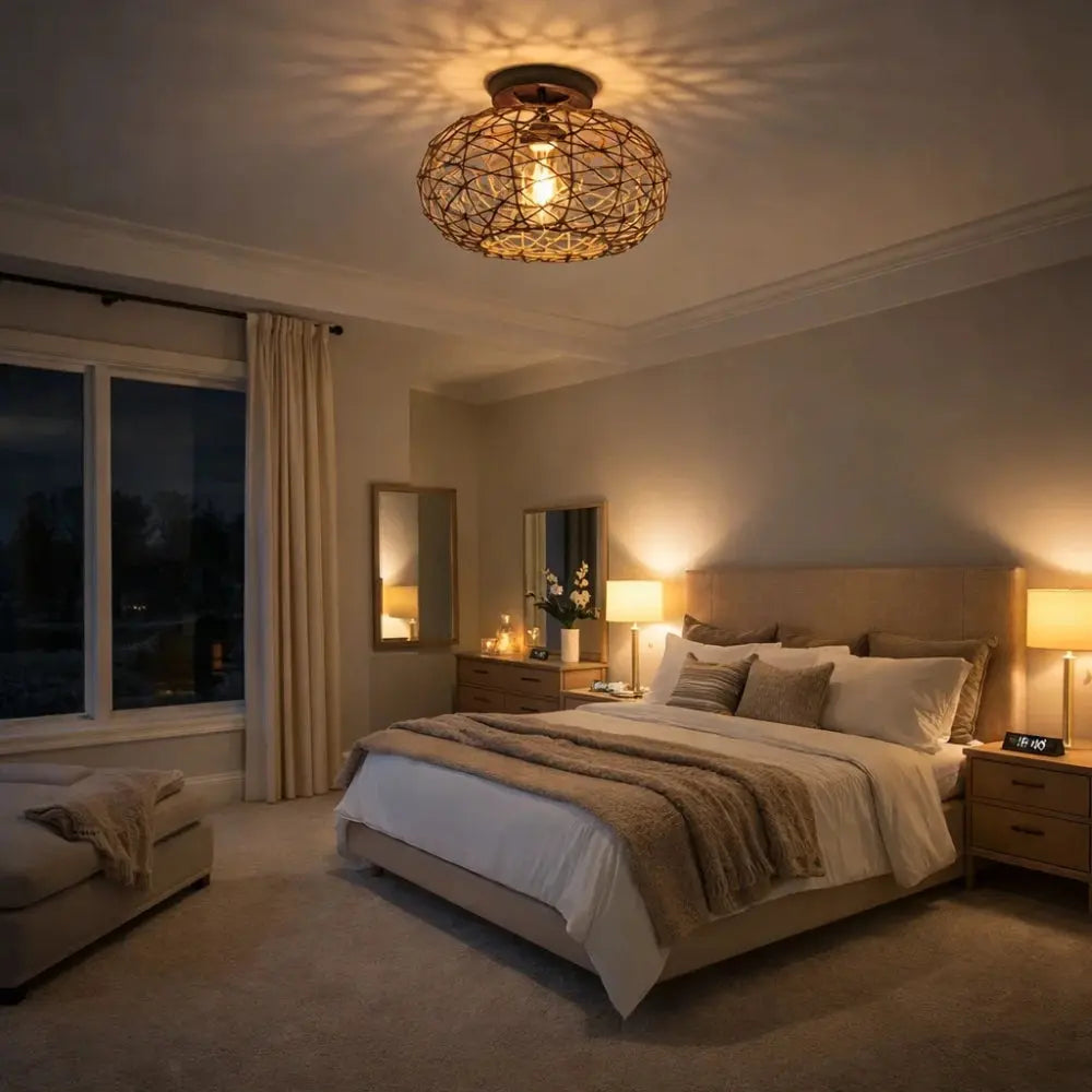 Kolra rattan ceiling light, woven coastal sphere, packshot | Wickleigh