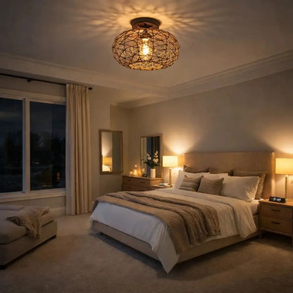 Kolra rattan ceiling light, woven coastal sphere, packshot | Wickleigh