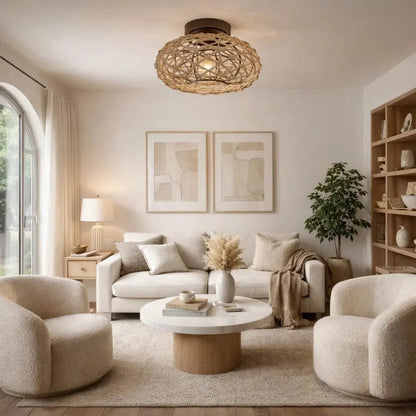 Kolra rattan ceiling light, woven coastal sphere, packshot | Wickleigh