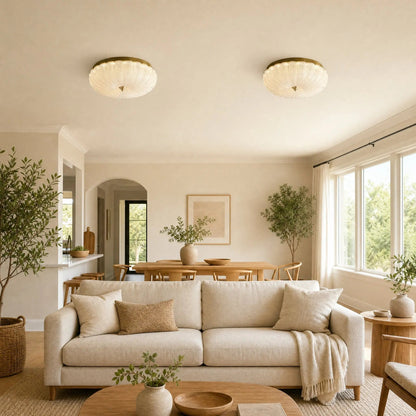 Two Hilra ceiling lights aligned in a bright open-plan sitting room | Wickleigh