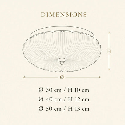 Dimension diagram of the Hilra ceiling light, Ø30, 40 and 50cm | Wickleigh