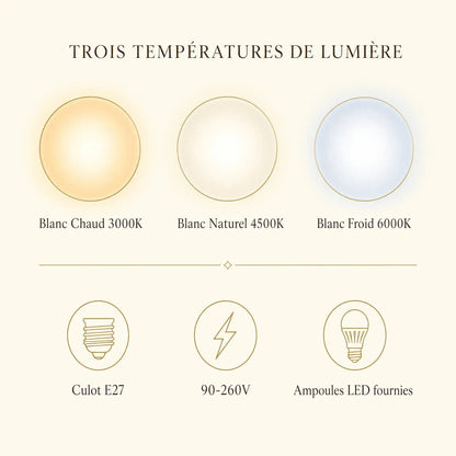 Three light temperatures of the Hilra ceiling light, warm, natural, cool white | Wickleigh