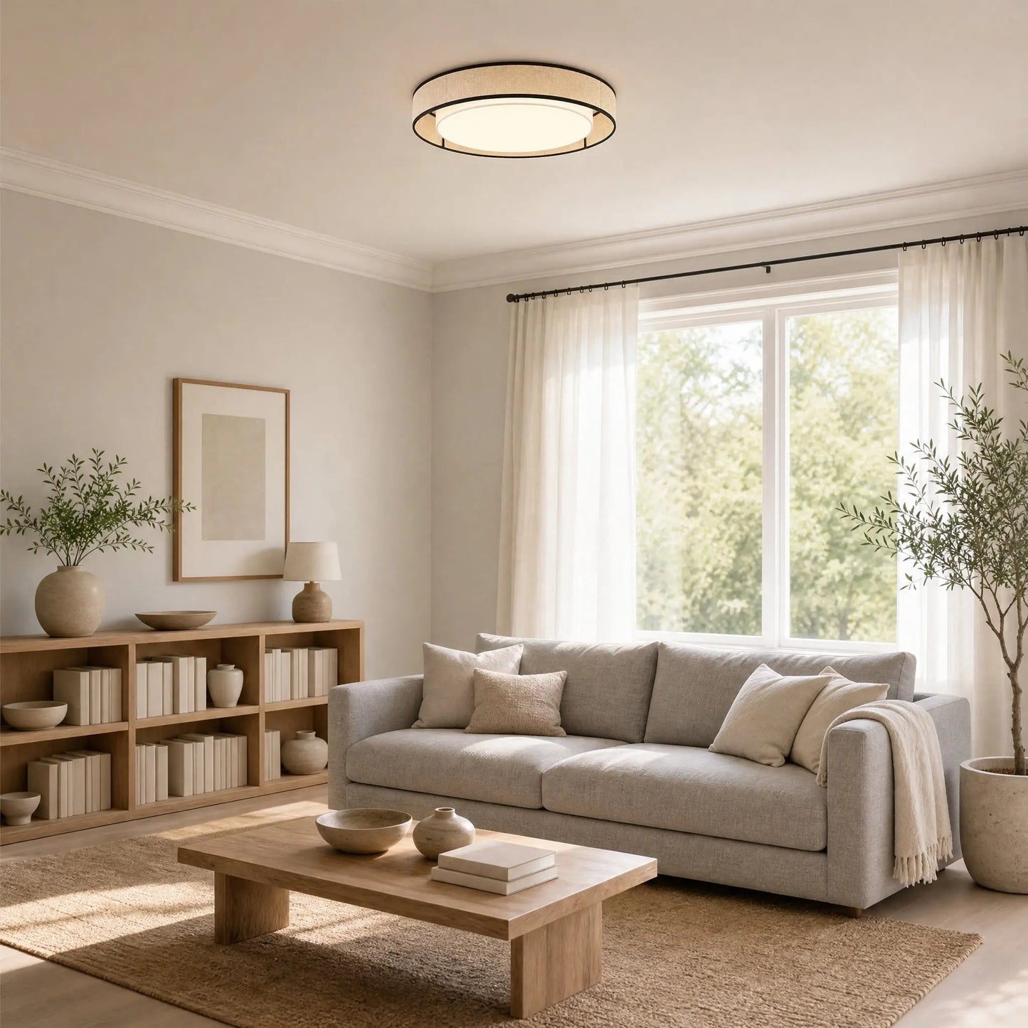 Thone fabric ceiling light in a bright, natural sitting room | Wickleigh
