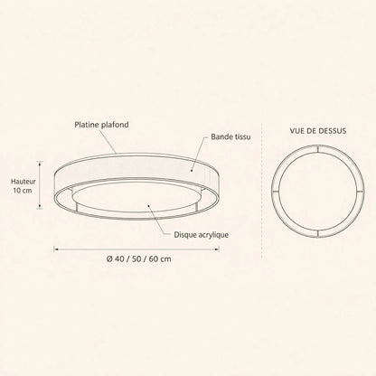 Dimension diagram of the Thone fabric ceiling light, Ø40 50 60cm, 10cm height | Wickleigh
