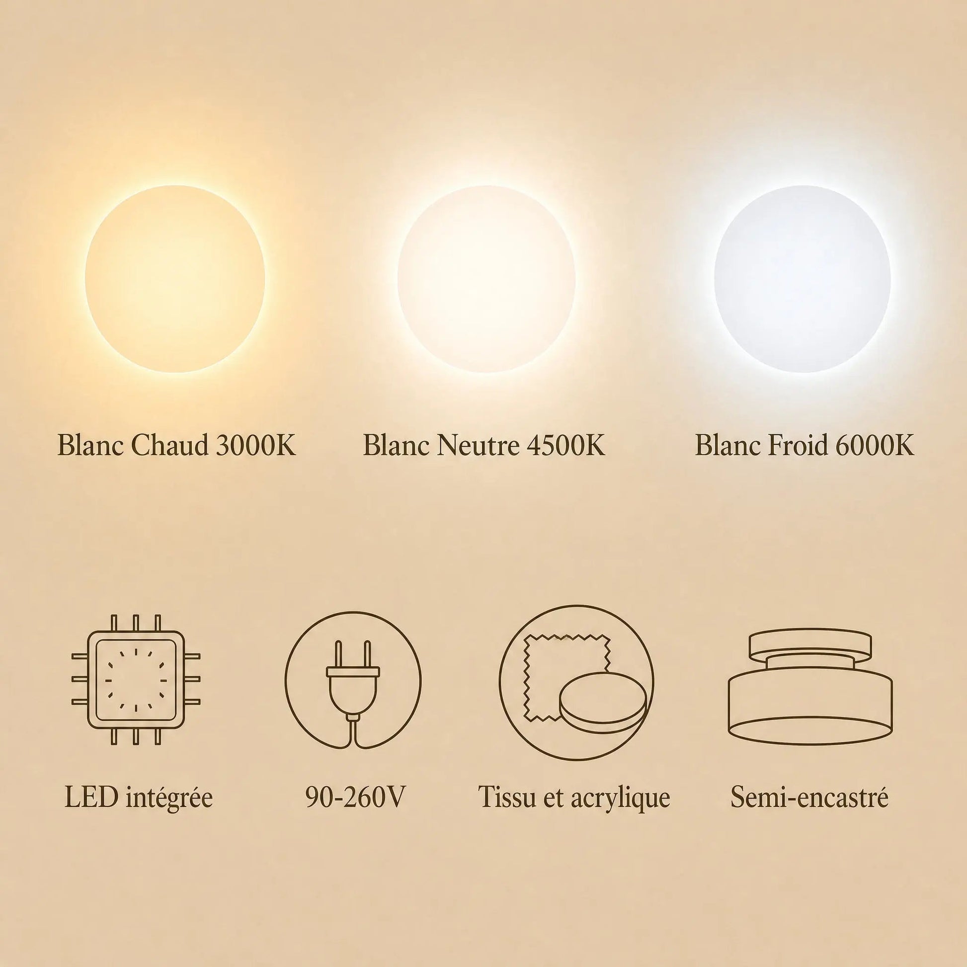 Light temperatures of the Thone fabric ceiling light, warm to cool white | Wickleigh
