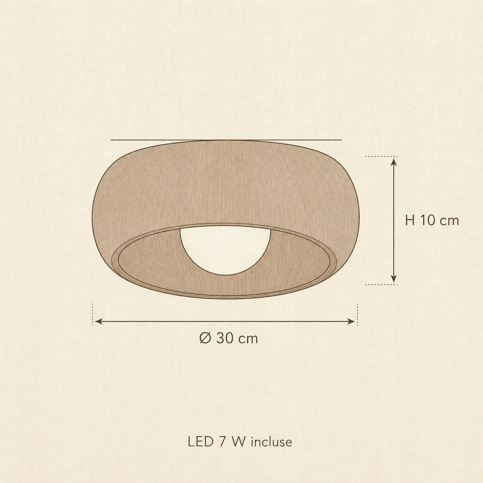 Dimension diagram of the Pelna vintage flush ceiling light, Ø 30 cm, H 10 cm, 7W LED included | Wickleigh