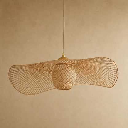 Einell bamboo pendant light, hand woven natural bamboo hat shade, packshot | Wickleigh