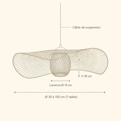 Dimension diagram of the Einell bamboo pendant light, Ø 35 to 100 cm, Ø 15 cm lantern | Wickleigh